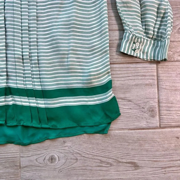 Joie Womens Green Striped Silk Pintuck Pleated Long Sleeve Blouse Size Small - Picture 5 of 9